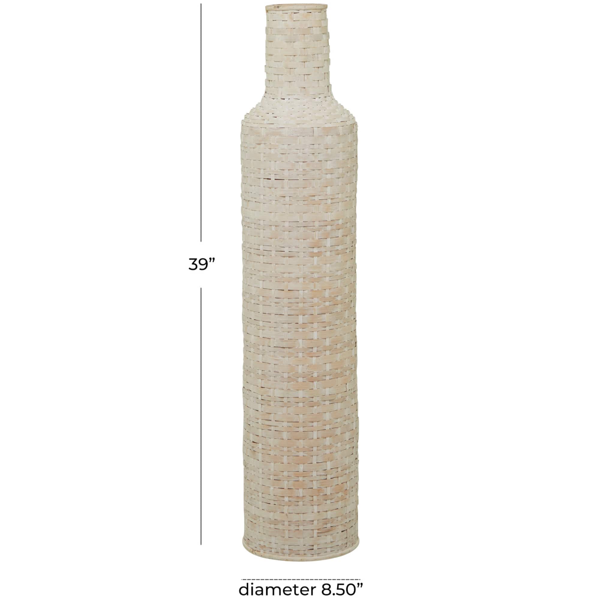 White Bamboo Tall Woven Floor Vase 9" x 9" x 39"